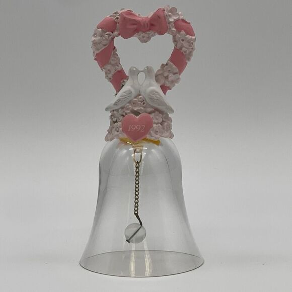 1992 Vintage Avon collectible crystal bell featuring hearts flowers doves - Picture 1 of 14